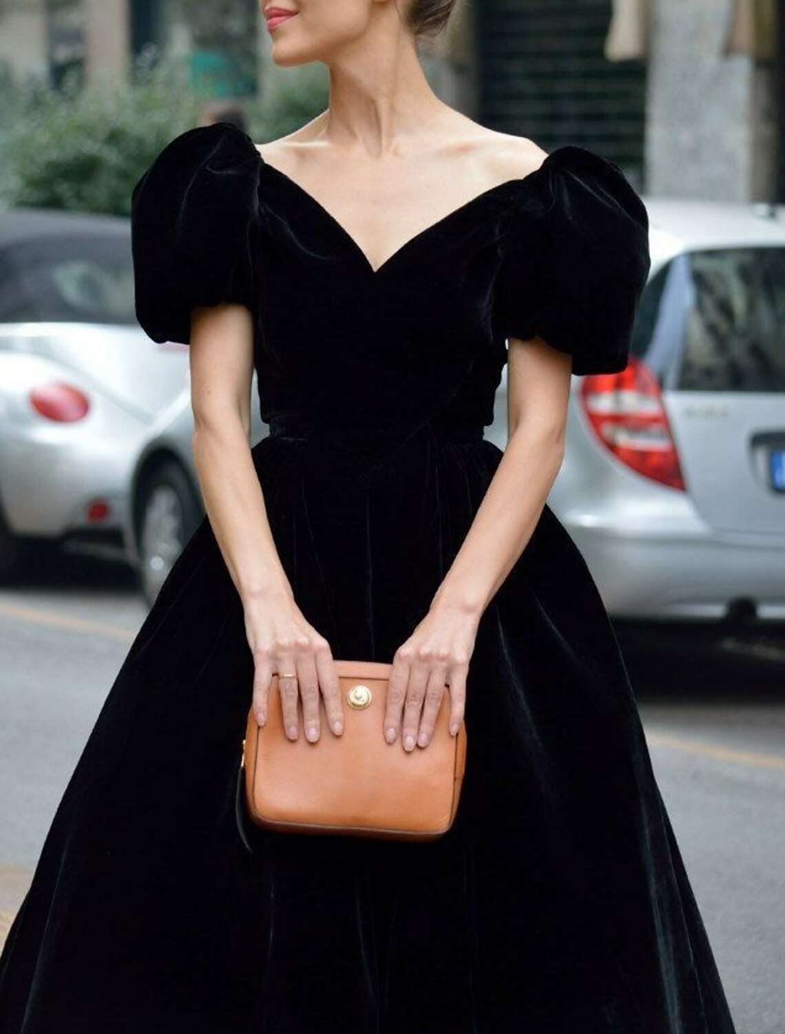 Abiti da cocktail a trapezio, eleganti, formali, per Halloween, lunghezza tè, maniche corte, scollo a V, per invitati a nozze, in velluto con volant